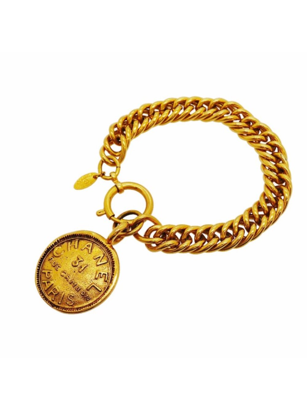 Chanel Bracelet Vintage Logo Cambon Round Circle Gold Plated